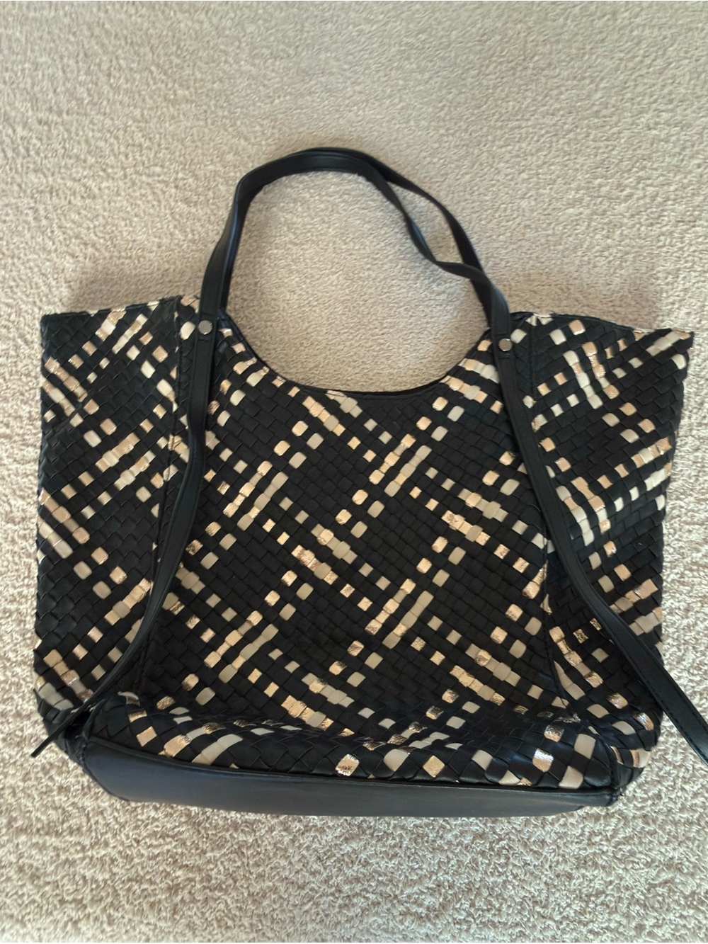 ✨ Anthropologie Cara Woven Tote Bag Black Gold